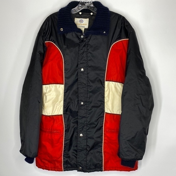 Vintage Midwest By Fox Point Snowmobile Black Red Jacket Large 80s - Picture 1 of 11